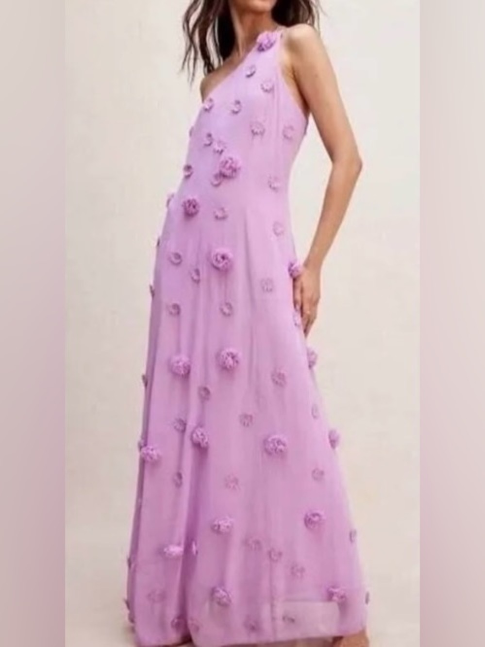 Free People Lilac One-Shoulder Floral Appliqué Maxi Dress